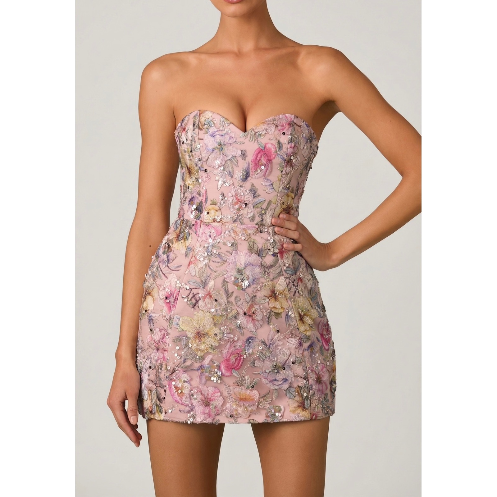 Oh Polly Floral Embroidered Sequin Corset Mini Dress & Pleated Maxi Skirt Size 4